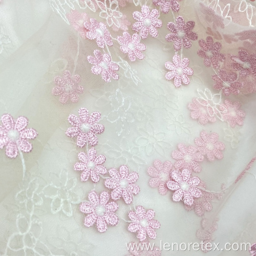 Bicolour Flower Knitted 3D Mesh Embroidery Lace Fabric